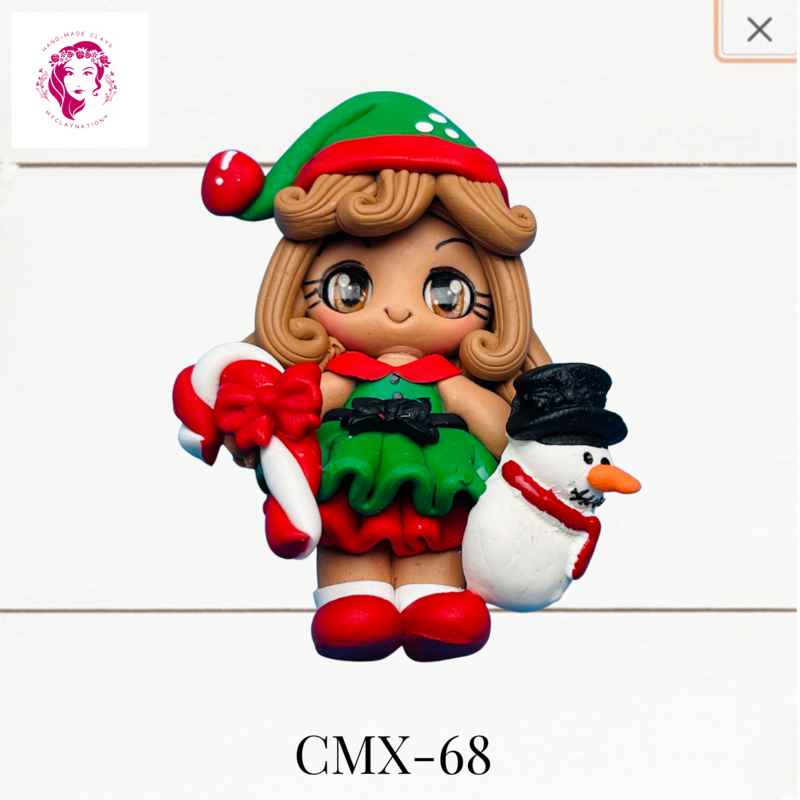 Christmas Clay Hairbow Center Girl &amp; Snowman -CMX-68