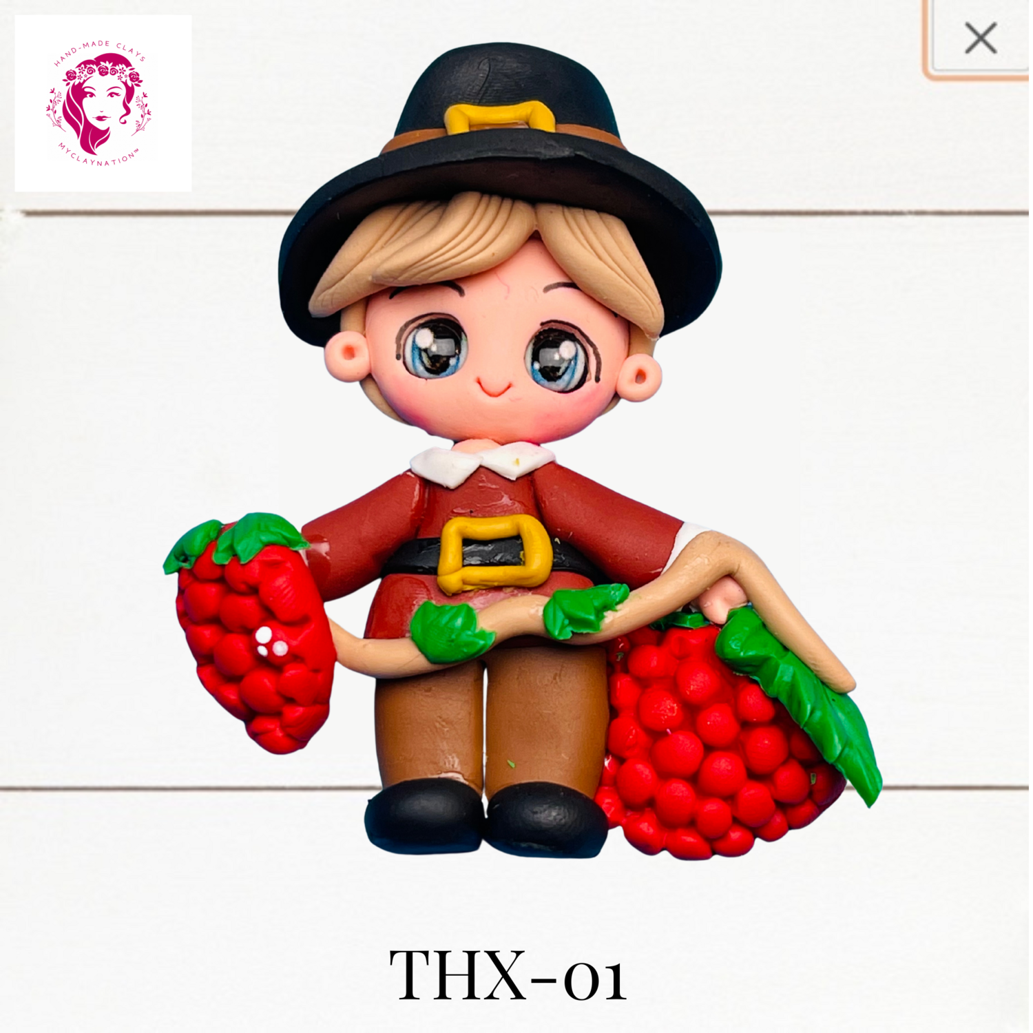 Thanksgiving Clay Hairbow Center Pilgrim -THX-01