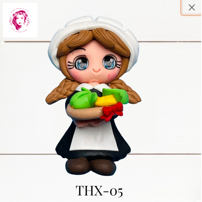 Thanksgiving Clay Hairbow Center Pilgrim Girl -THX-05