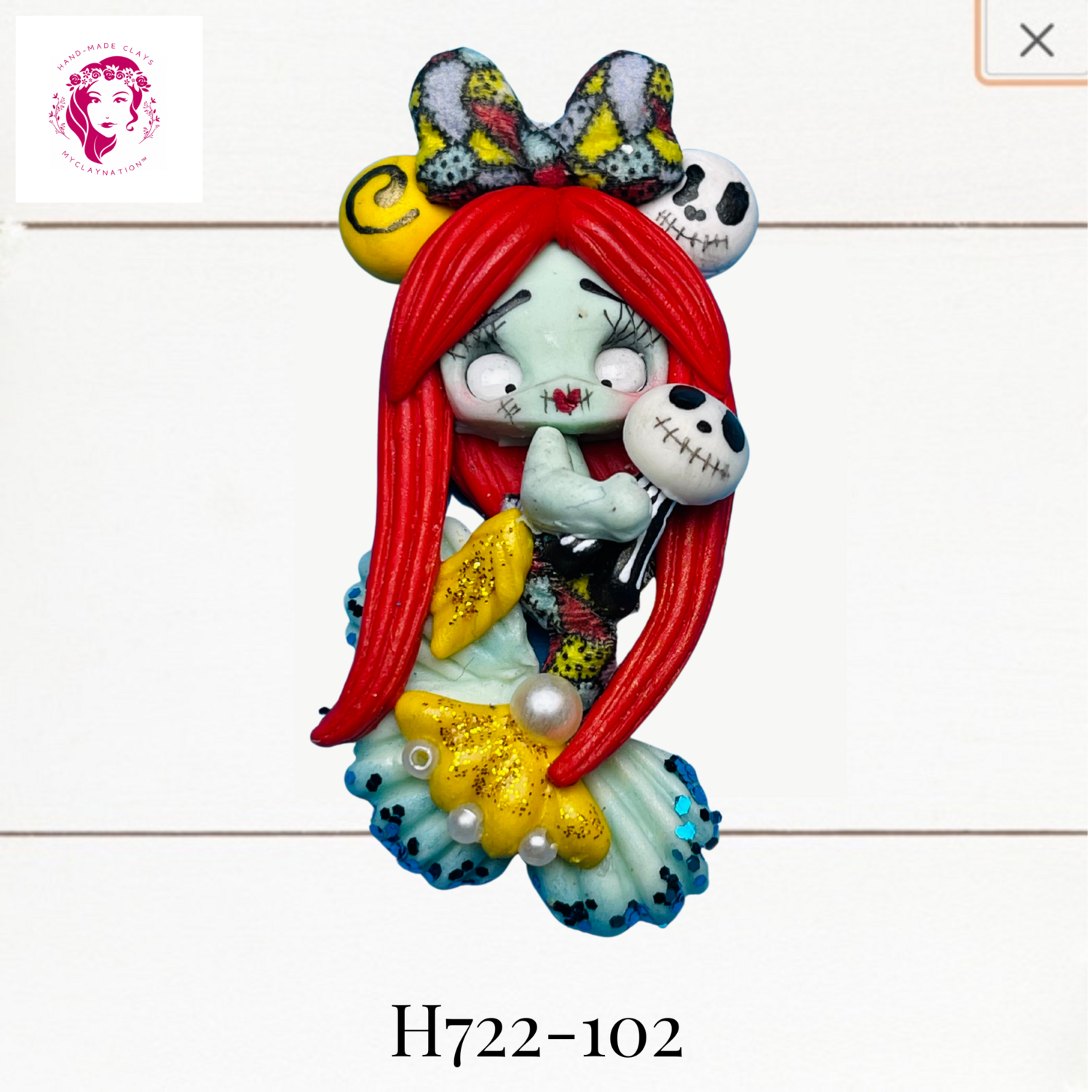 Halloween Clay Hairbow Center Jack &amp; Sally - H722-102