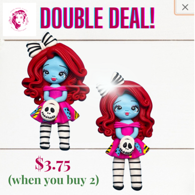 Halloween Clay Hairbow Center Jack &amp; Sally -H722-106