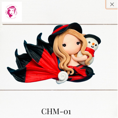 Christmas Mermaid Clay Hairbow Center Red &amp; Black -CHM-01