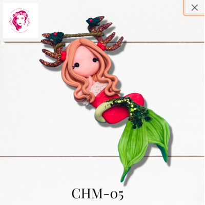 Christmas Mermaid Clay Hairbow Center Red &amp; Green -CHM-05