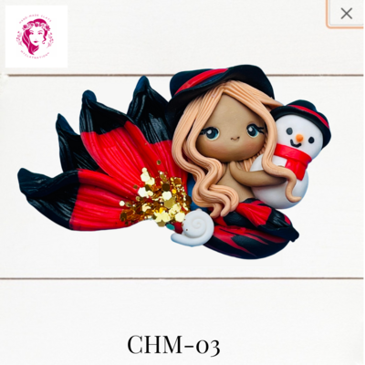 Christmas Mermaid Clay Hairbow Center Red &amp; Black -CHM-03