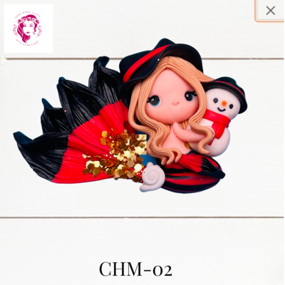 Christmas Mermaid Clay Hairbow Center Red &amp; Black -CHM-02