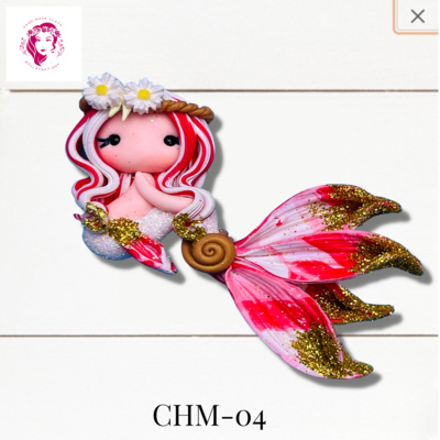 Christmas Mermaid Clay Hairbow Center Pink &amp; White -CHM-04