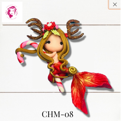 Christmas Mermaid Clay Hairbow Center Red &amp; White -CHM-08