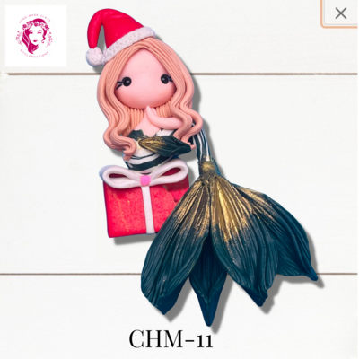 Christmas Mermaid Clay Hairbow Center Green &amp; Gold -CHM-11