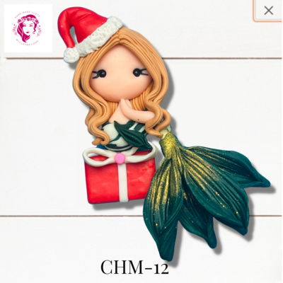 Christmas Mermaid Clay Hairbow Center Green &amp; Gold -CHM-12