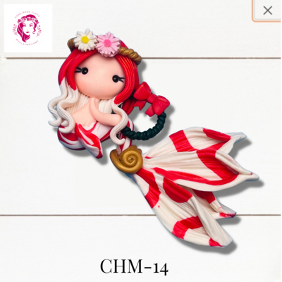 Christmas Mermaid Clay Hairbow Center White &amp; Red -CHM-14