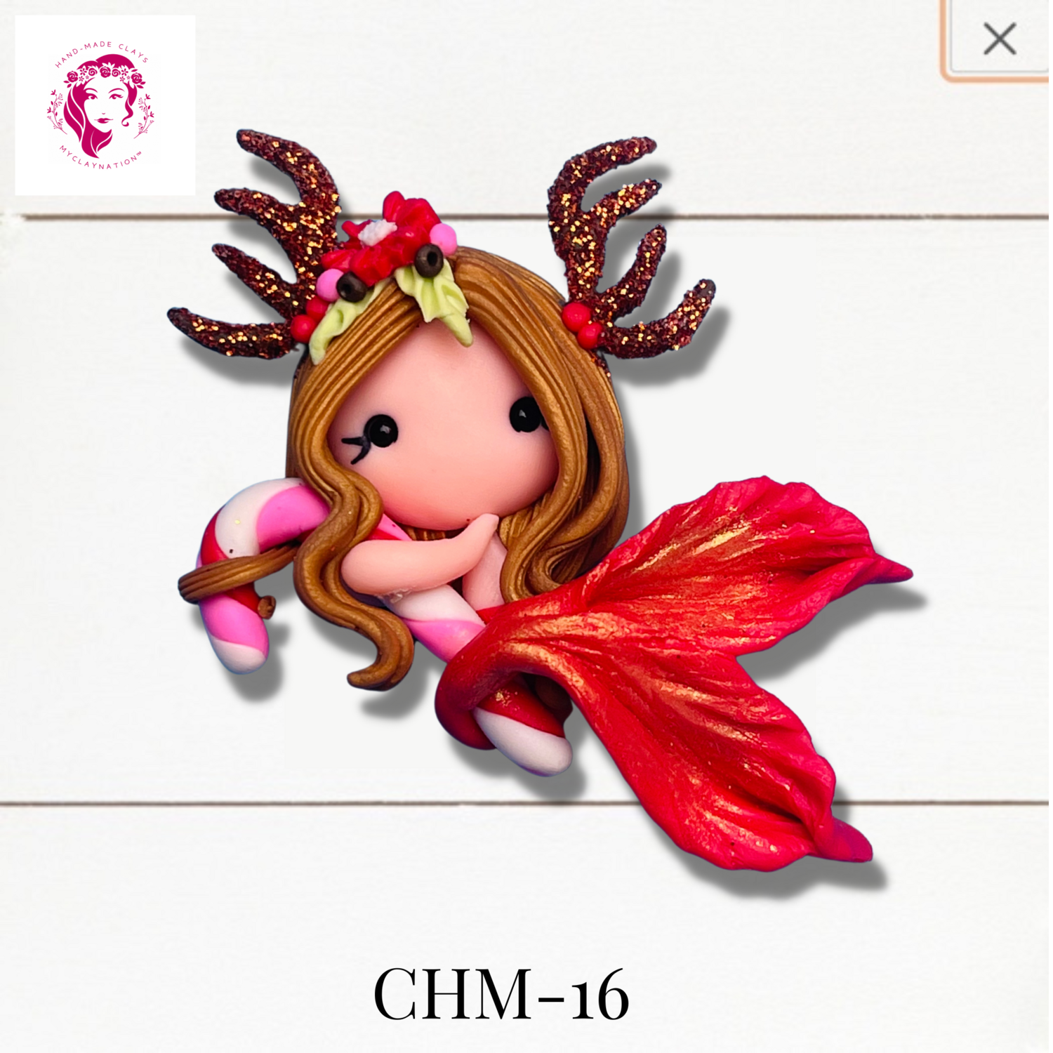 Christmas Mermaid Clay Hairbow Center Red Tail -CHM-16