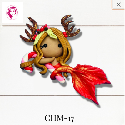 Christmas Mermaid Clay Hairbow Center Red Tail -CHM-17
