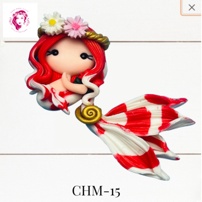 Christmas Mermaid Clay Hairbow Center Red &amp; White -CHM-15
