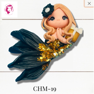 Christmas Mermaid Clay Hairbow Center Gold Glitter &amp; Black -CHM-19