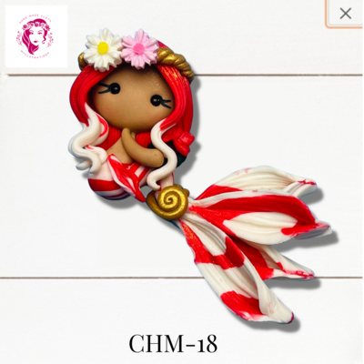 Christmas Mermaid Clay Hairbow Center Red &amp; White -CHM-18
