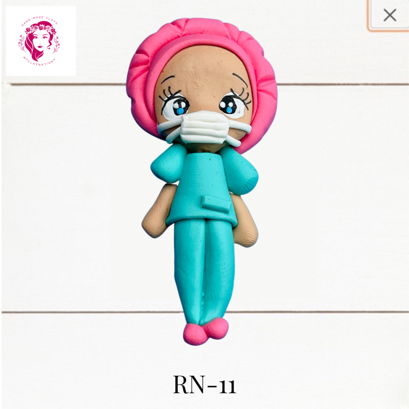 Badge Reel Clays Nurse in Turquoise &amp; Pink Scrubs -RN-11