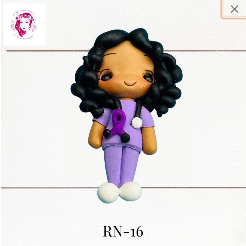 Badge Reel Clays Nurse in Purple Scrubs -RN-16