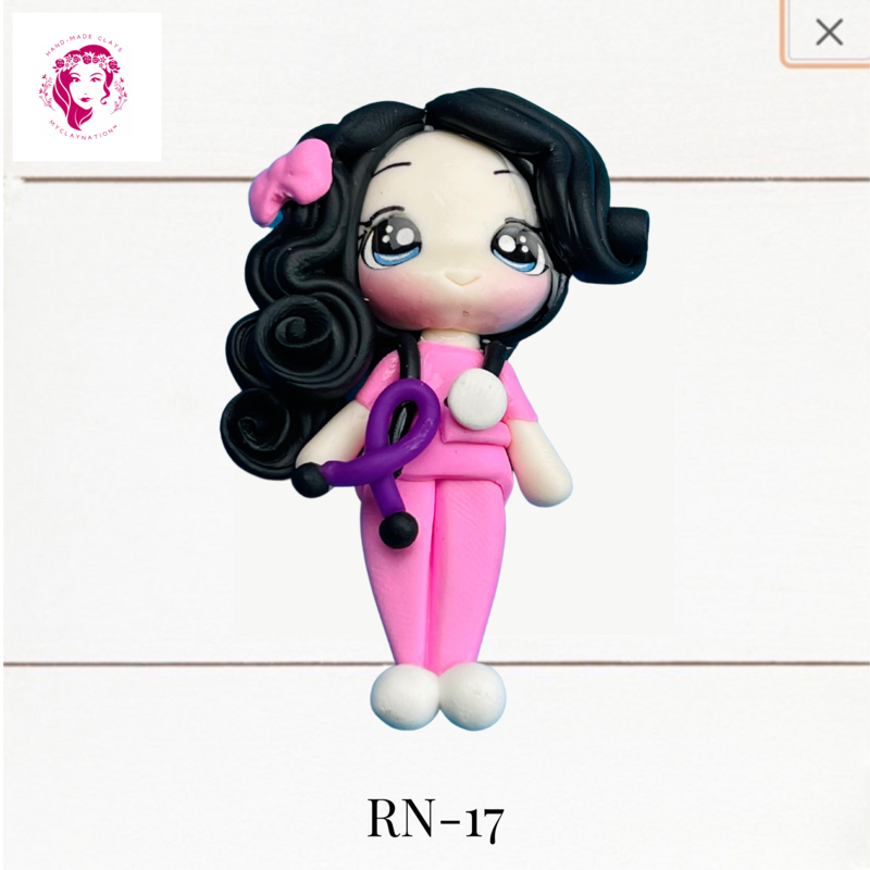Badge Reel Clays Nurse in Pink Scrubs -RN-17
