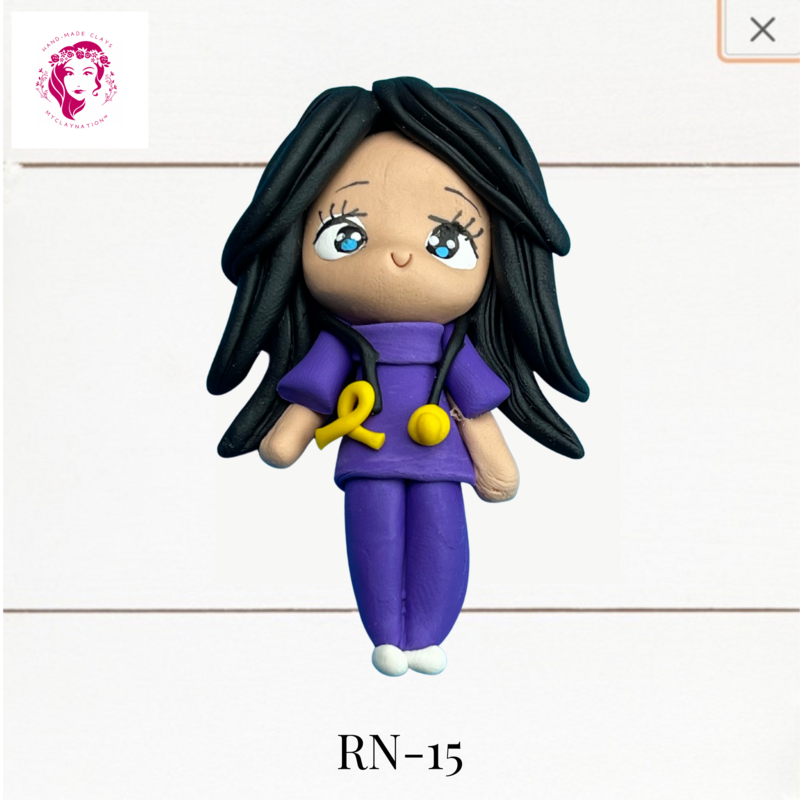 Badge Reel Clays Nurse in Purple Scrubs -RN-15