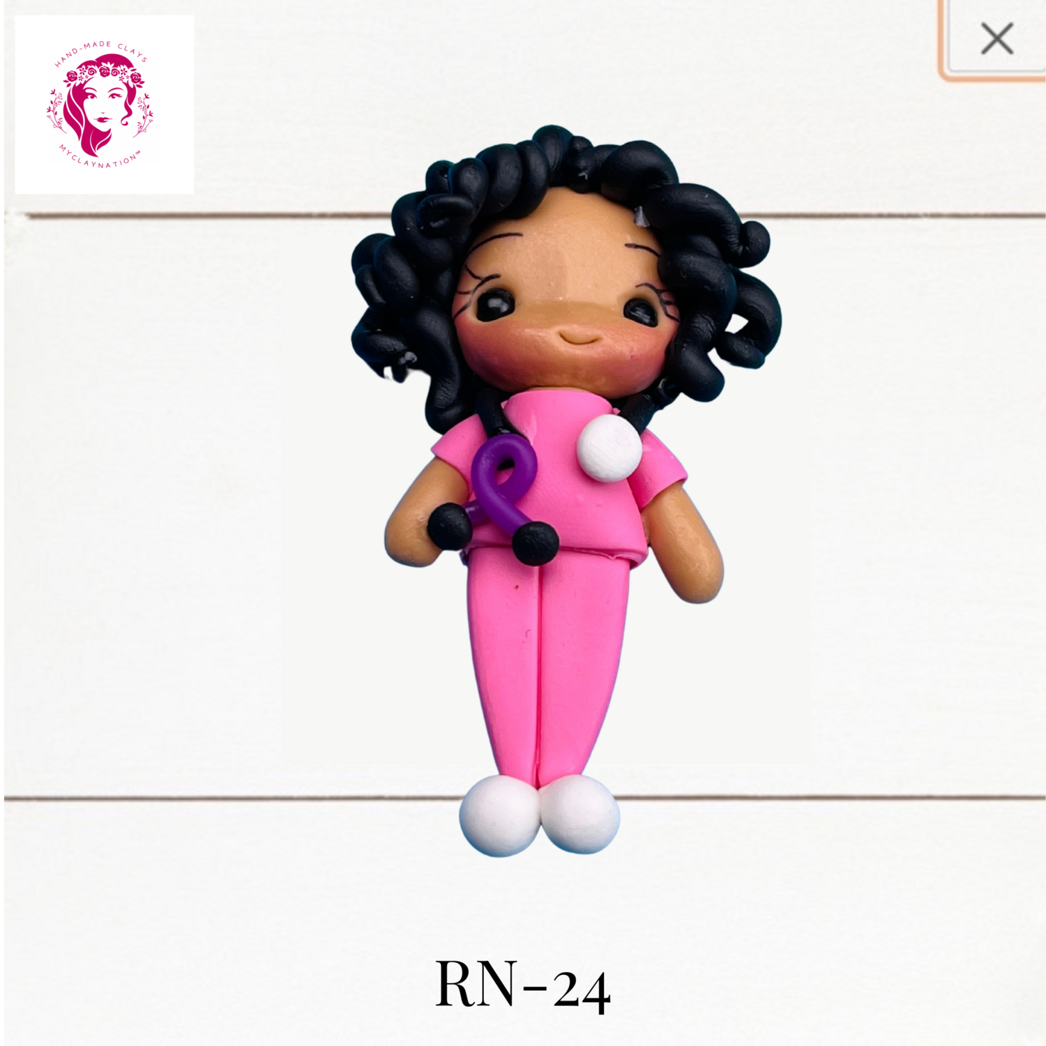 Badge Reel Clays Nurse in Pink Scrubs -RN-24