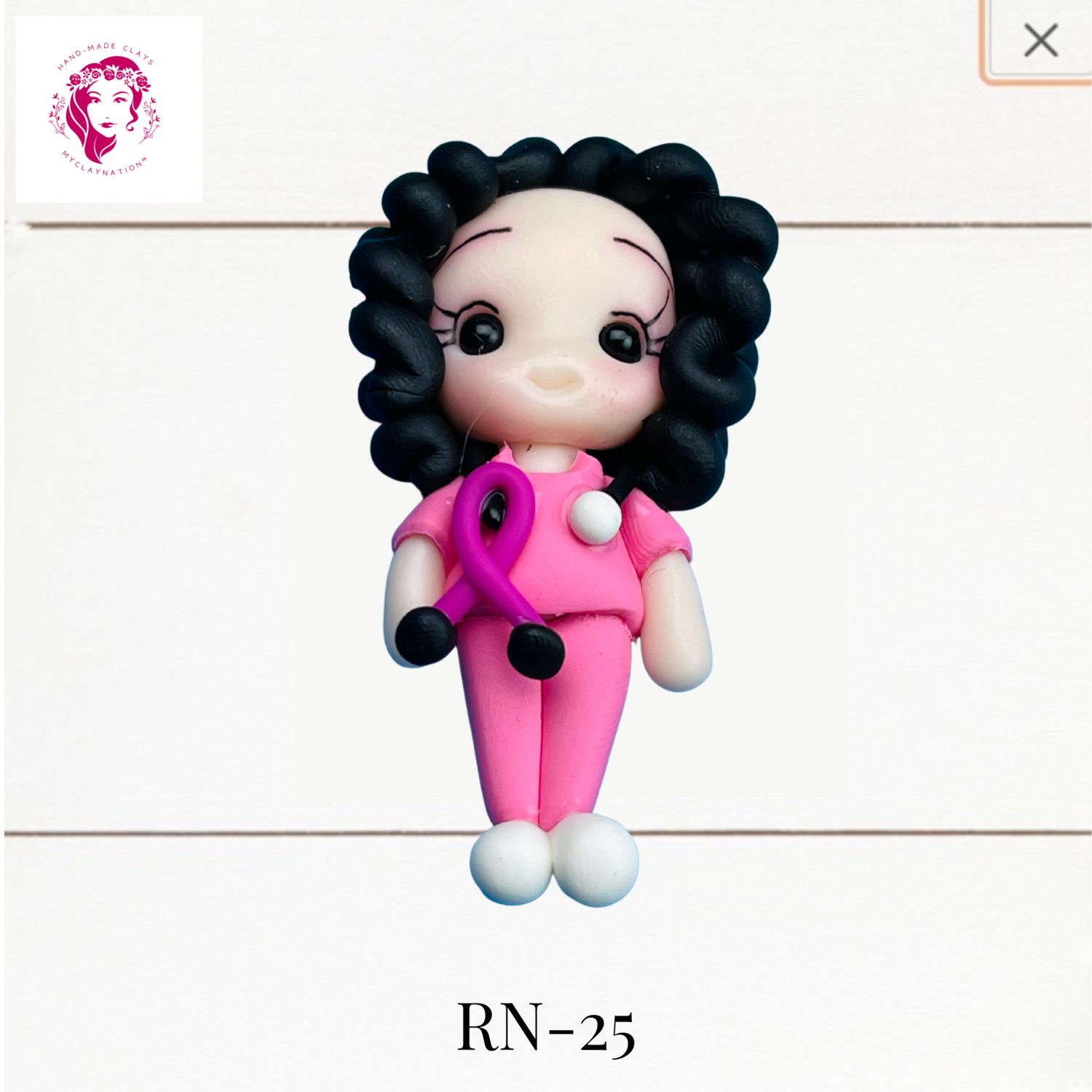 Badge Reel Clays Nurse in Pink Scrubs -RN-25