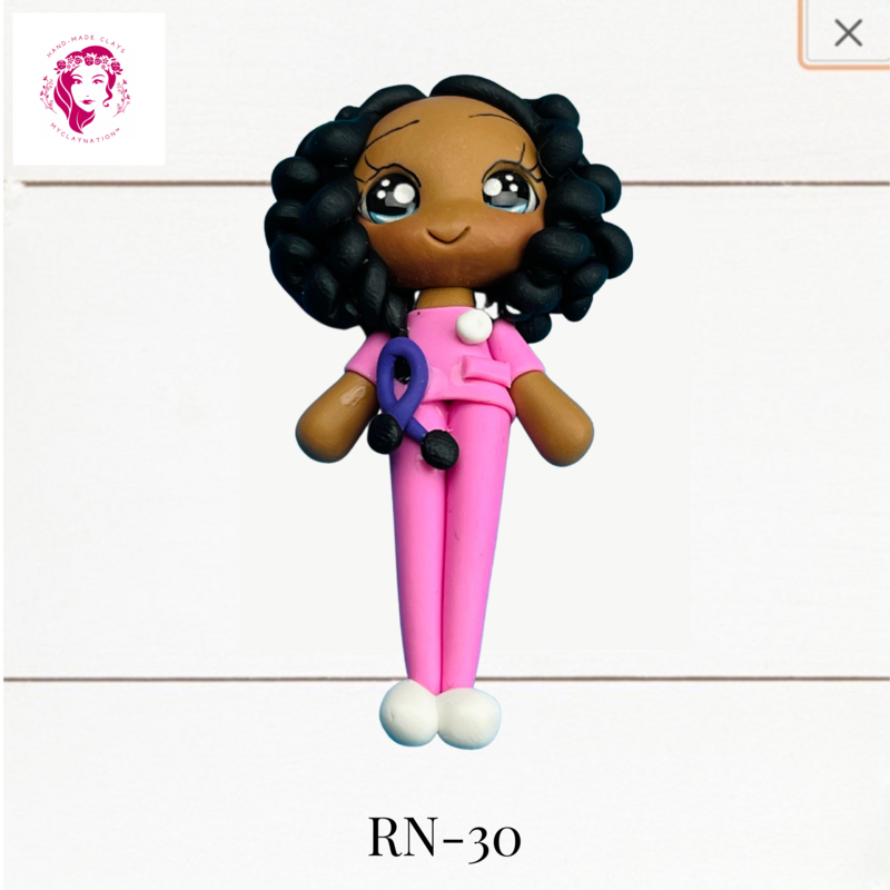 Badge Reel Clays Nurse in Pink Scrubs -RN-30