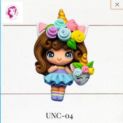Unicorn Girl Clay Hairbow Center in blue Skirt -UNC-04