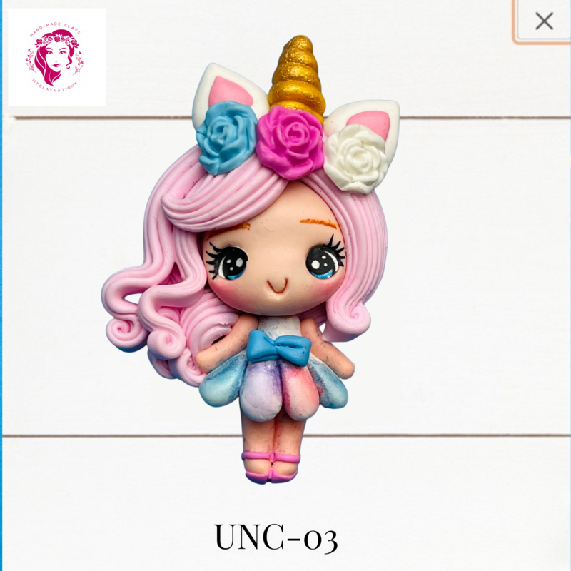 Unicorn Girl Clay Hairbow Center in Multicolor Skirt -UNC-03