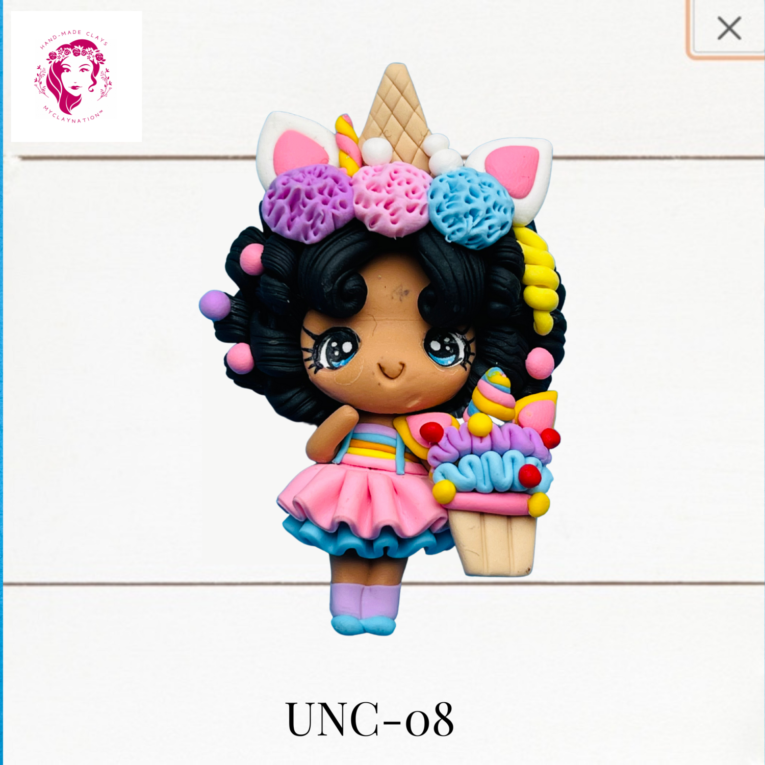Unicorn Girl Clay Hairbow Center in a Pink Skirt -UNC-08