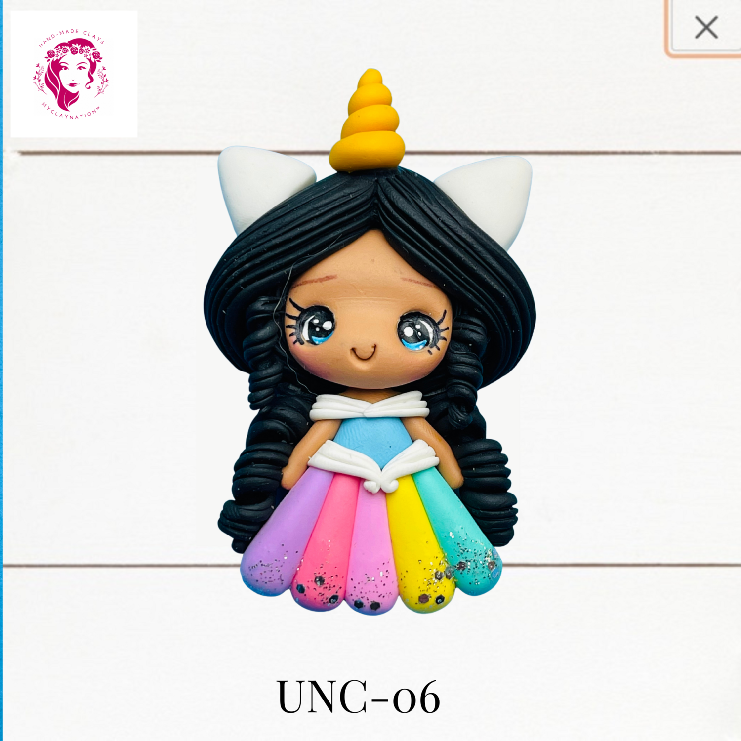 Unicorn Girl Clay Hairbow Center in Multi-colored Skirt -UNC-06