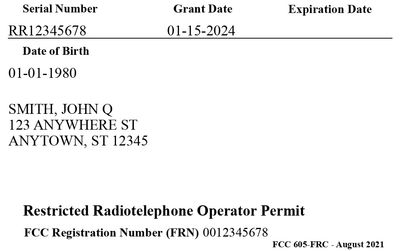 FCC Restricted Radiotelephone Operator Permit Card
