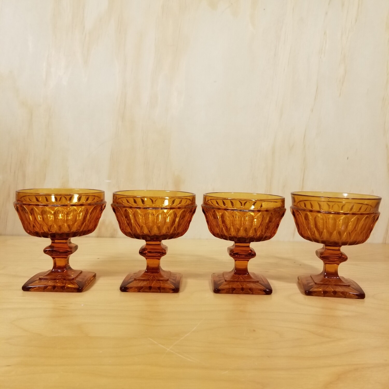 4 Amber Glass Desert Cups