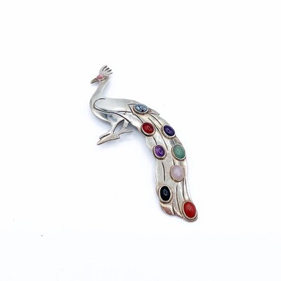 Sterling Brooch with Natural Stones (Mexico) Signed 'sers'