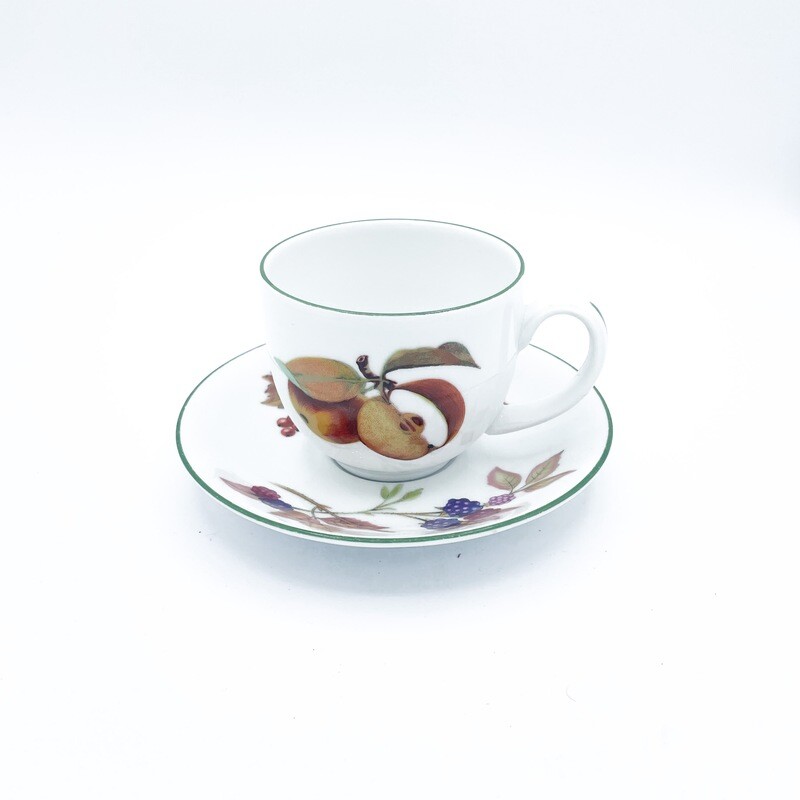 Evesham Cup and Saucer with Green Rim