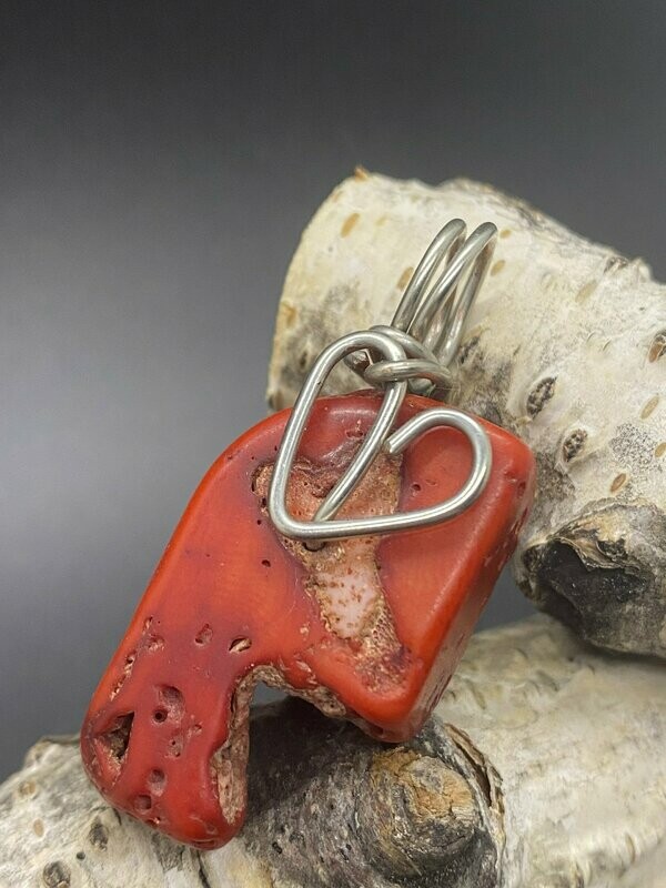 Red Bamboo Coral Heart Necklace