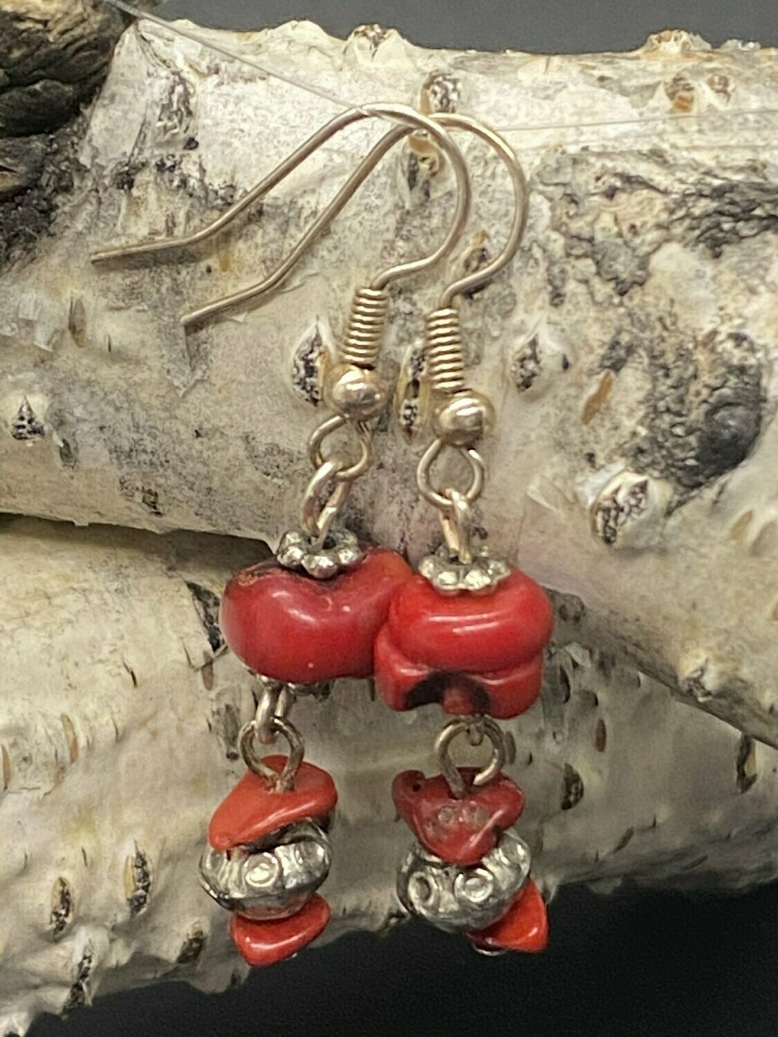 Red Bamboo Coral Drop Earrings