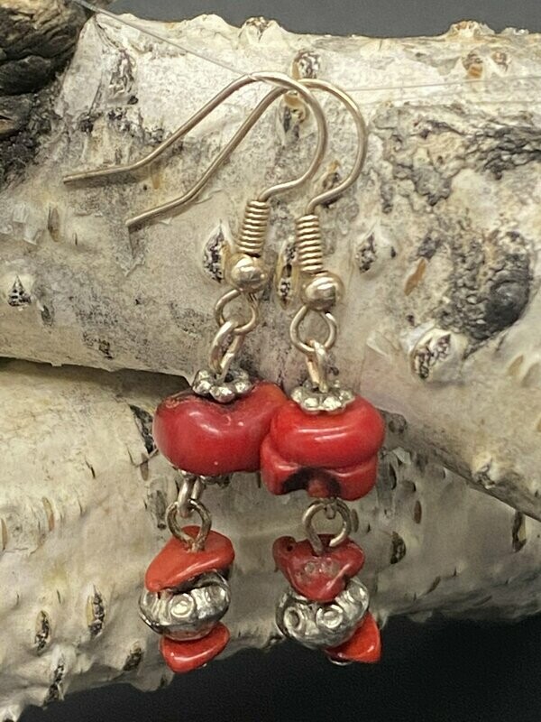 Red Bamboo Coral Drop Earrings
