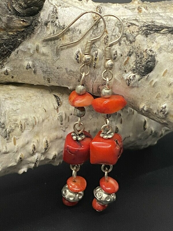 Red Bamboo Coral Drop Earrings