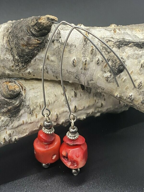 Red Bamboo Coral Marquis Earrings Red Bamboo Coral Marquis Earrings