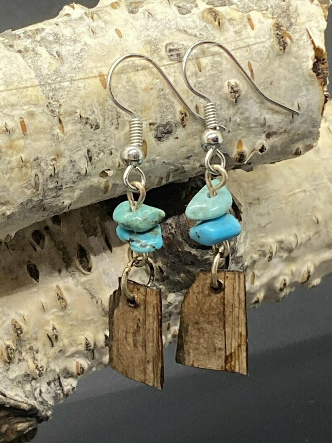 Turquoise & Birch Drop Earrings