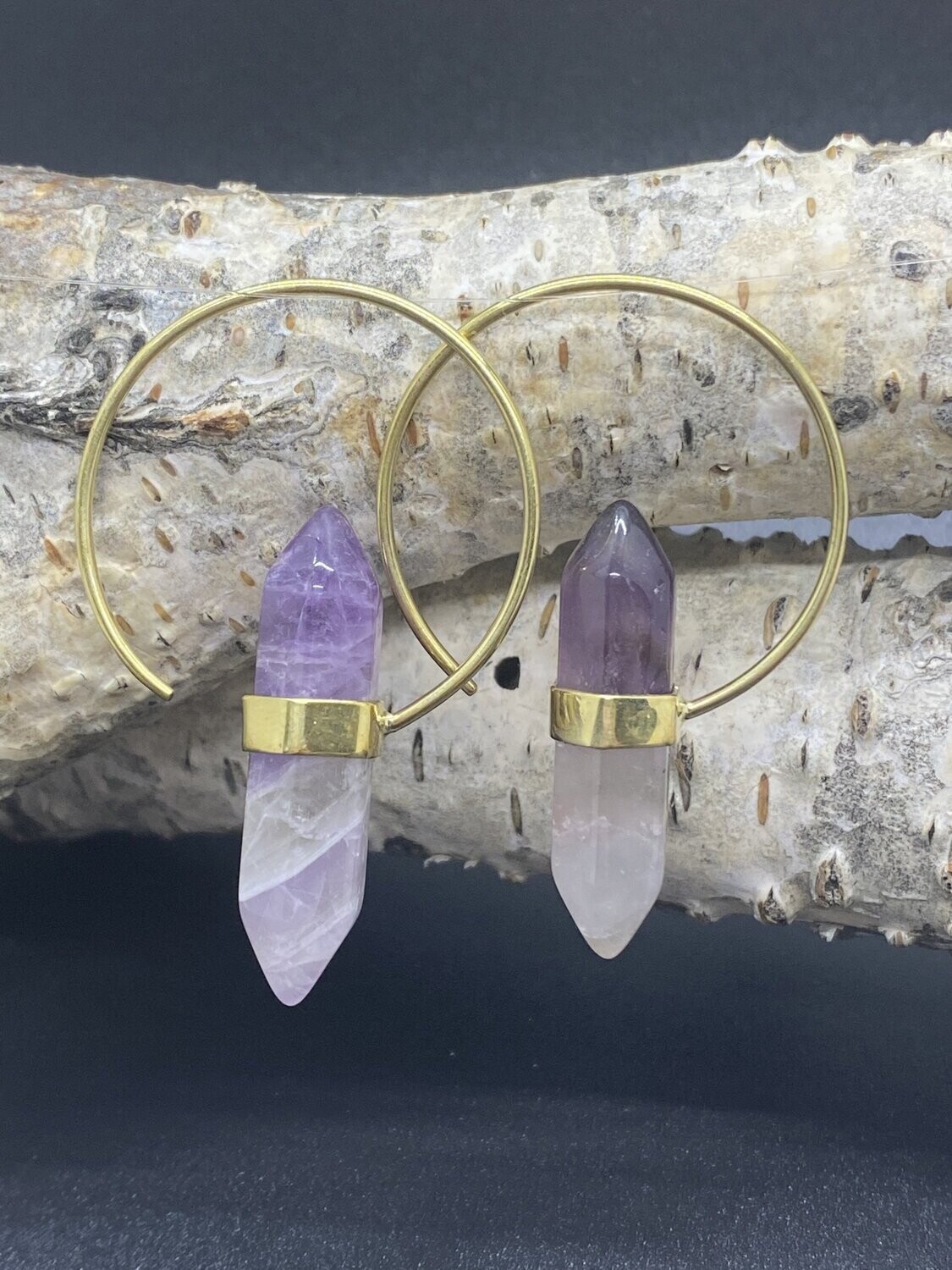 Amethyst Brass Hoop Earrings