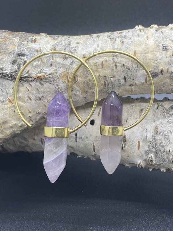 Amethyst Brass Hoop Earrings