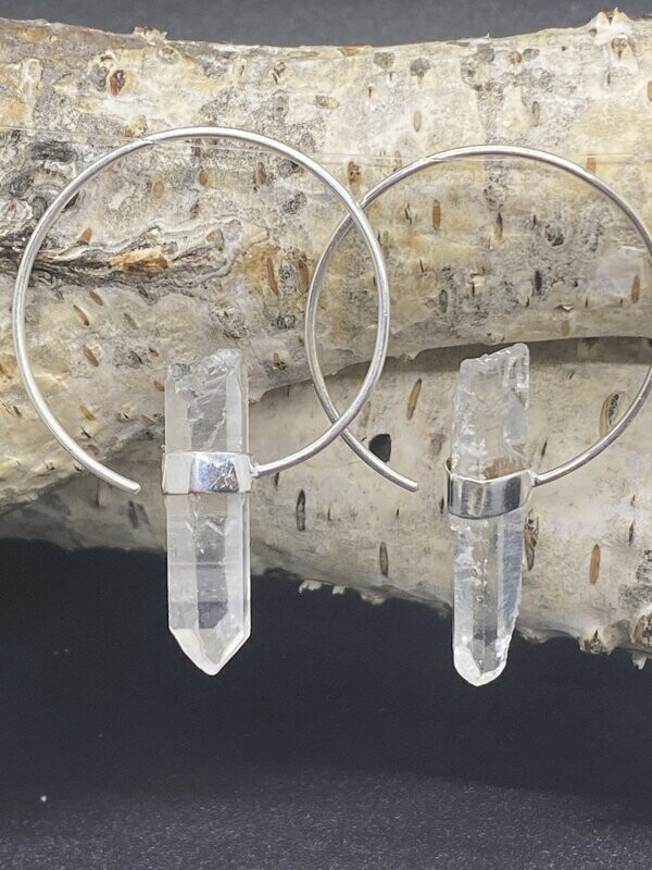 Clear Quartz Silver Hoop Earrings