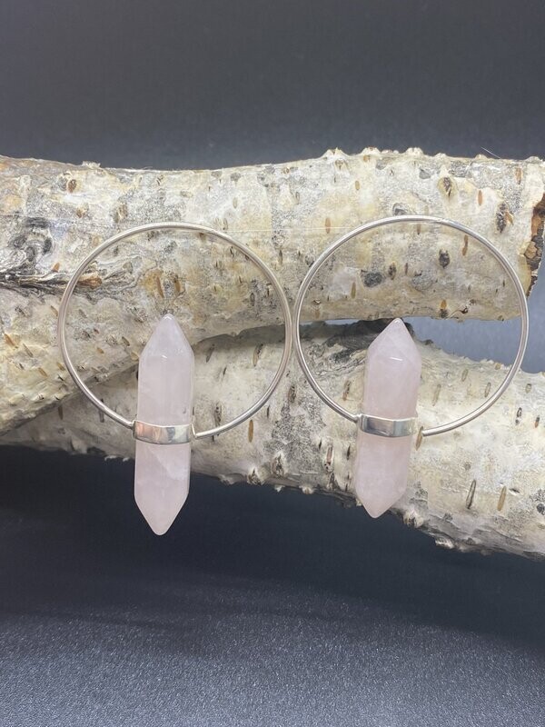 Rose Quartz Silver Hoop Earrings