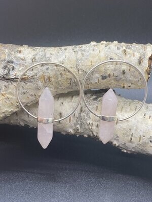 Rose Quartz Silver Hoop Earrings