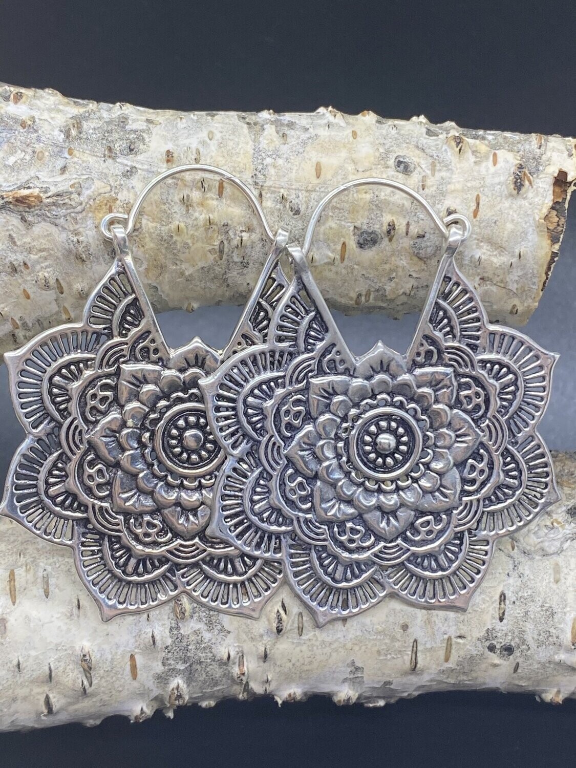 Silver Flower Hoop Earrings