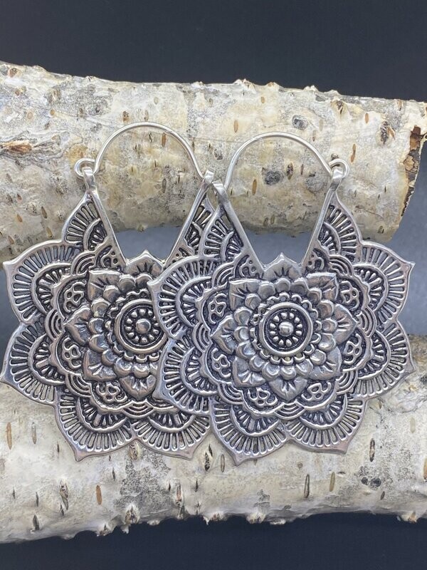 Silver Flower Hoop Earrings