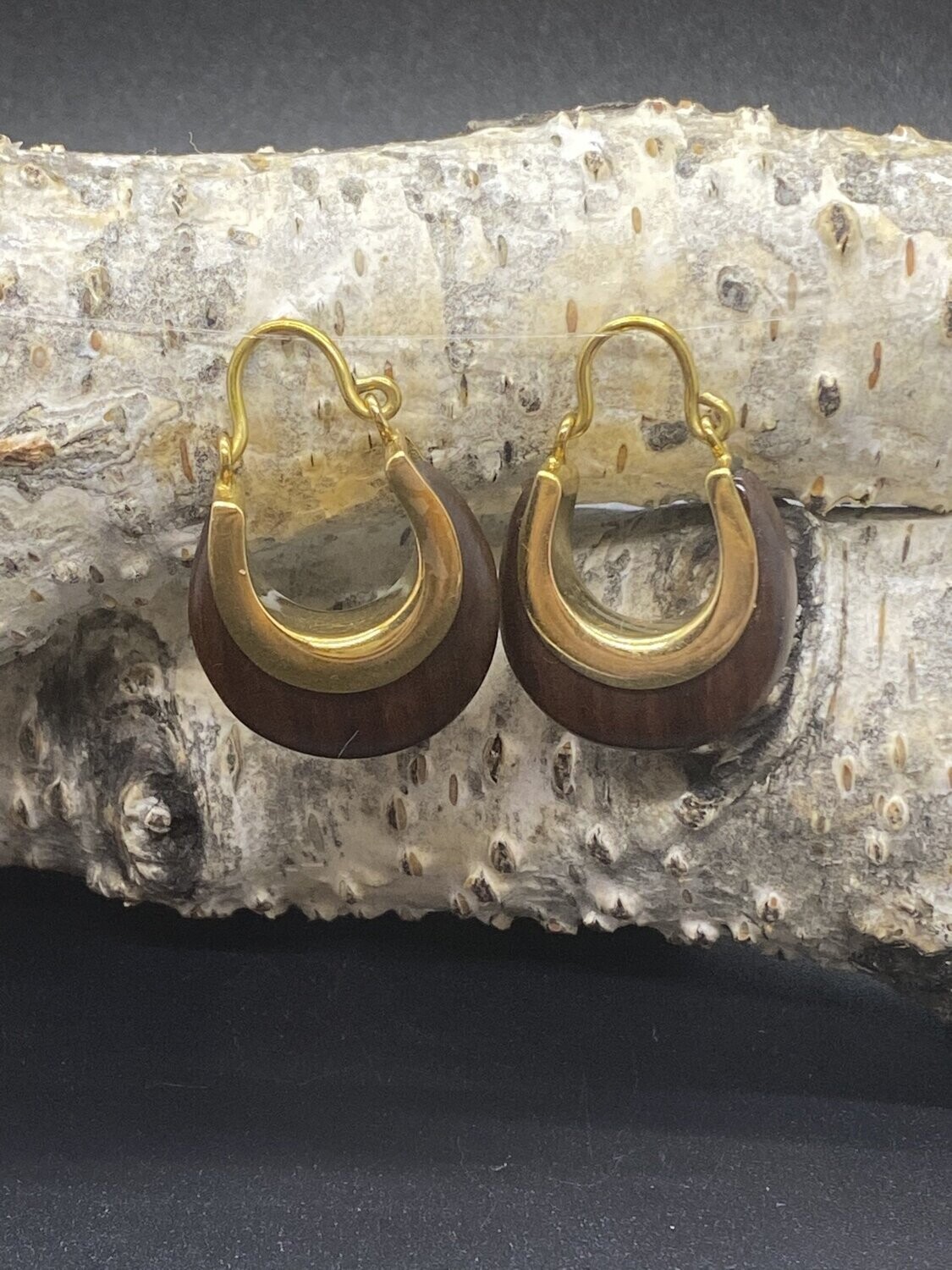 Brass & Wood Hoop Earrings