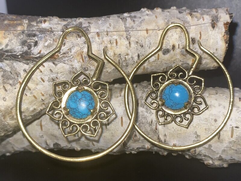 Turquoise Brass Flower Earring