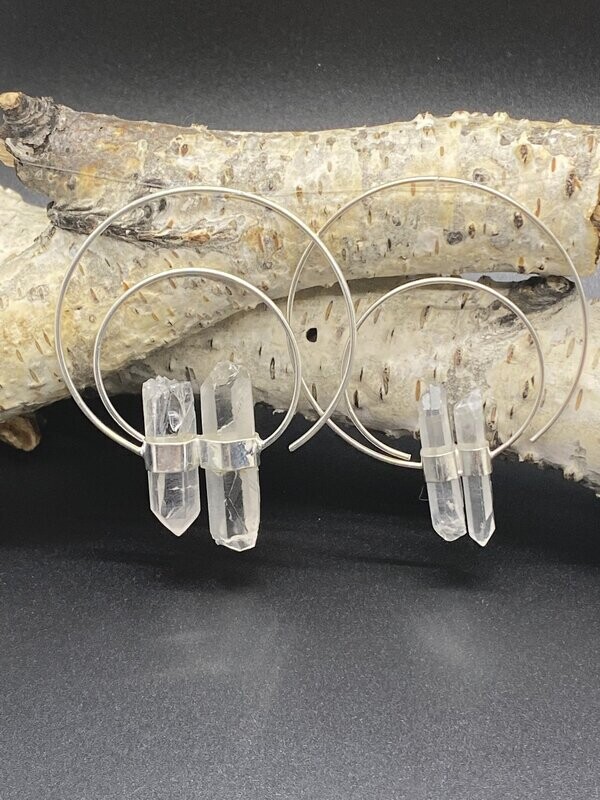Clear Quartz Double loop Hoop Earrings